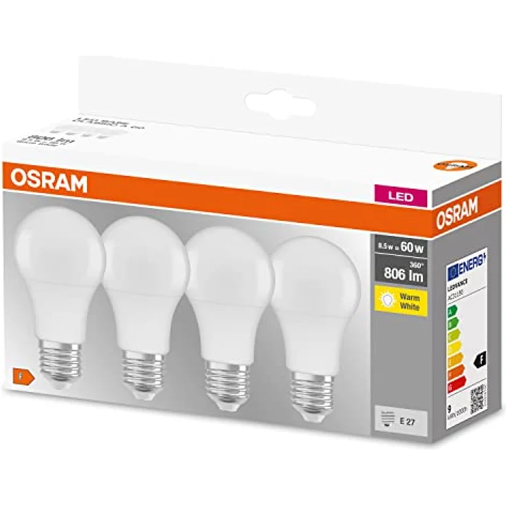 Osram LED Base Classic A, E27-Sockel, Nicht Dimmbar, 60W Ersatz, Matt, Warmweiß 2700K, 40-Pack – Bild 4