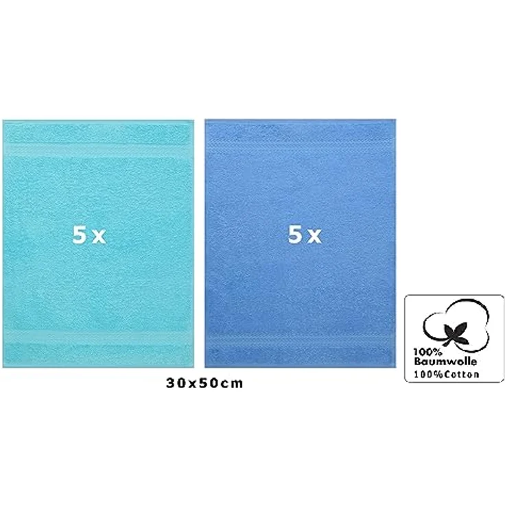 Betz Gästehandtücher 10 Stück Gästehandtücher Premium 100% Baumwolle Gästetuch-Set 30x50 cm Farbe türkis und hellblau, 100% Baumwolle – Bild 3
