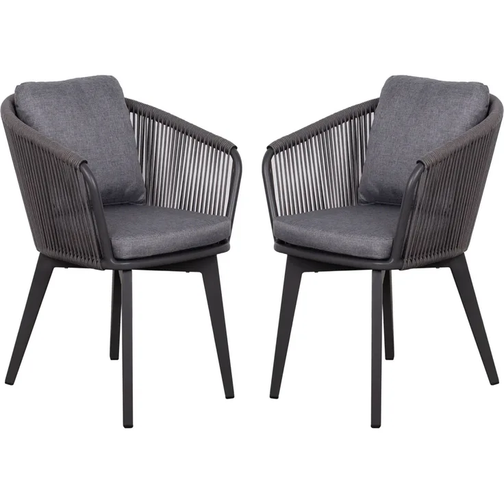 2er Set Diningsessel Cadiz Rope - Aluminium Gestell grau