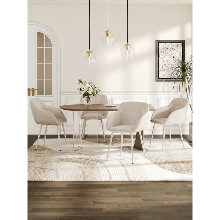 GOEURVANT 711 Esszimmerstühle 4er-Set mit Armlehnen, Webstoff - Beige – Bild 3