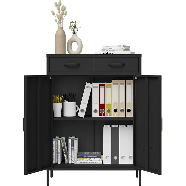 skølm 'Atria' Metallkommode, schwarz, 110x38x80 cm, mit 2 Schubladen und 2 Fächern – Bild 10