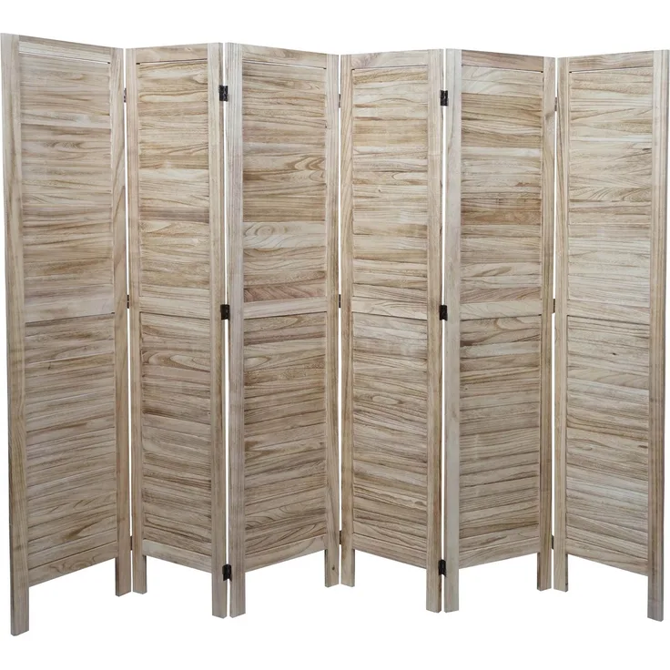 Paravent HWC-G30, Trennwand Sichtschutz Raumteiler, Shabby-Look 170x240cm ~ hellbraun