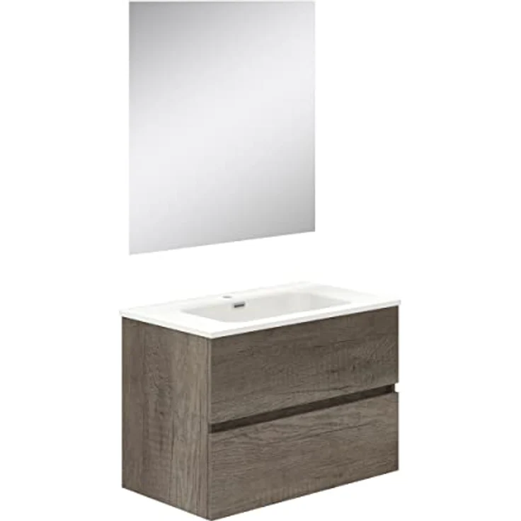 Baikal Badmöbel mit Zwei Schubladen, Wandmontage, mit Waschbecken, Melamin 16, montiert, 70 cm, Spiegel mit Mond – Bild 2