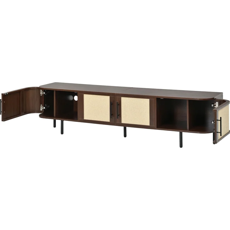 ZUBALIYA Wohnwand Set TV-Lowboard & Sideboard mit Geflechtfront / MDF-Korpus, MDF-Korpus, 120.00 x 40.00 x 82.00 cm, fürs Wohnzimmer, mit Schubladen, mit Stauraum, Samt, Walnuss – Bild 14