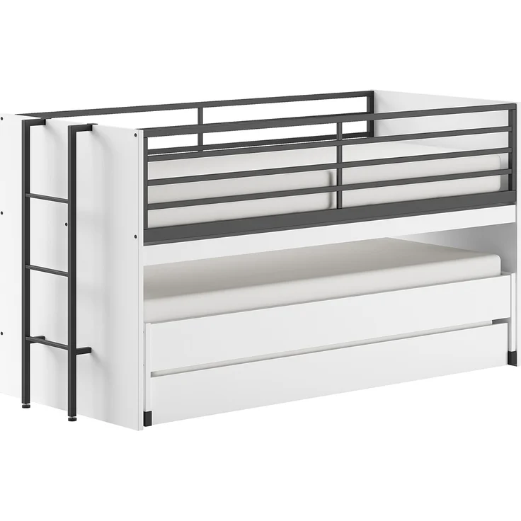 Halbhohes Bett SAM 90 x 200 cm Eiche Melamin Dekor Weiß Schwarz – Bild 4