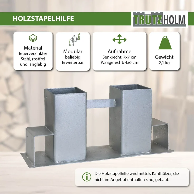 4er Set Holzstapelhilfe feuerverzinkter Stahl 34x10x15 cm Holzstapelhalter – Bild 2