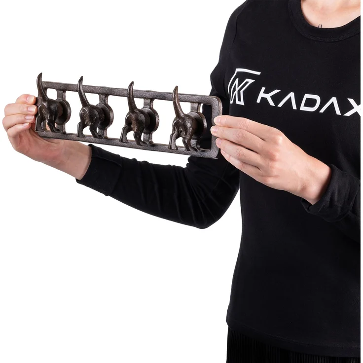 KADAX Hunde Hakenleiste aus Gusseisen 35 x 9 cm, Wandgarderobe mit 4 Haken für Hundeleinen, Halsbänder & Schlüssel, Garderobenleiste zur Wandmontage (Braun) – Bild 5
