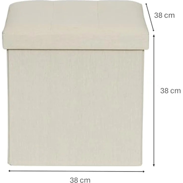 Love IT Store IT Premium Sitzhocker mit Stauraum - Hocker klappbar aus Leinen-Baumwolle - Verstärkt mit Holz - Belastbar bis 150 kg - Beige - 38 x 38 x 38 cm – Bild 4