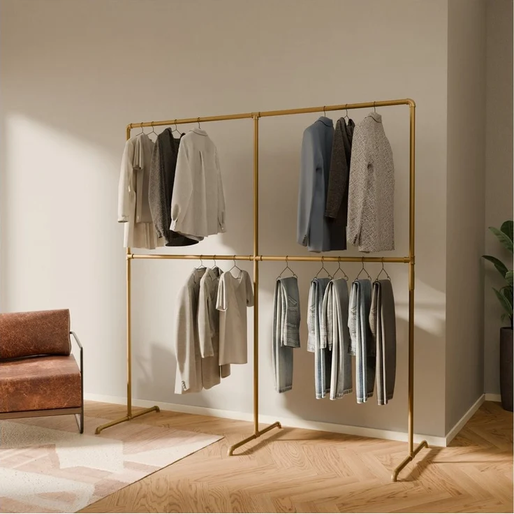 pamo. design Kleiderständer Kleiderständer LAS gold - freistehende Garderobe, kratzfeste & platzsparende Kleiderstange, stabil, einfache Montage – Bild 2