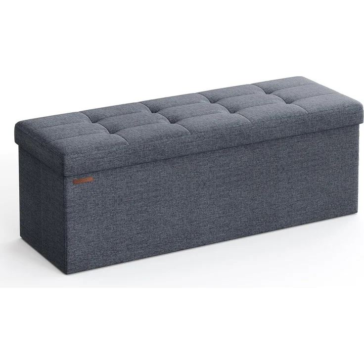 Songmics 110 cm Sitzbank mit Stauraum, klappbare Sitztruhe, Aufbewahrungsbox, Fußbank, helldenimblau LSF077Q01 – Bild 1