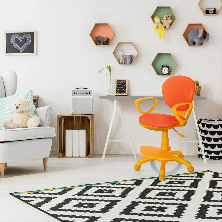 hjh OFFICE 671008 Kinderdrehstuhl Kid Colour Stoff Orange Schreibtischstuhl Kinder, Fußablage & Sitzfläche höhenverstellbar – Bild 2