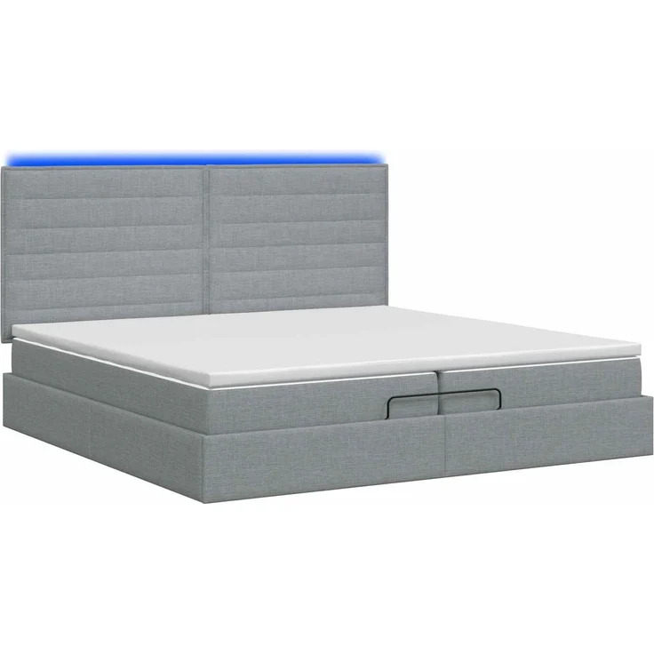 vidaXL Ottoman-Bett mit Matratze und LED Hellgrau 200 x 200 cm Stoff 3458014 – Bild 9
