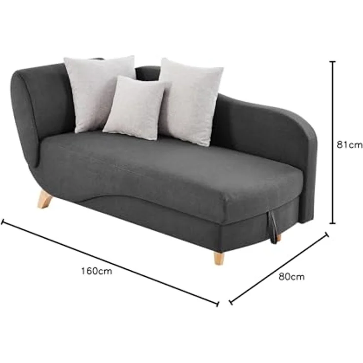 Vente-unique - PENELOPE Chaise longue Stoff Grau - B 80 cm x H 81 cm x L 160 cm – Bild 3