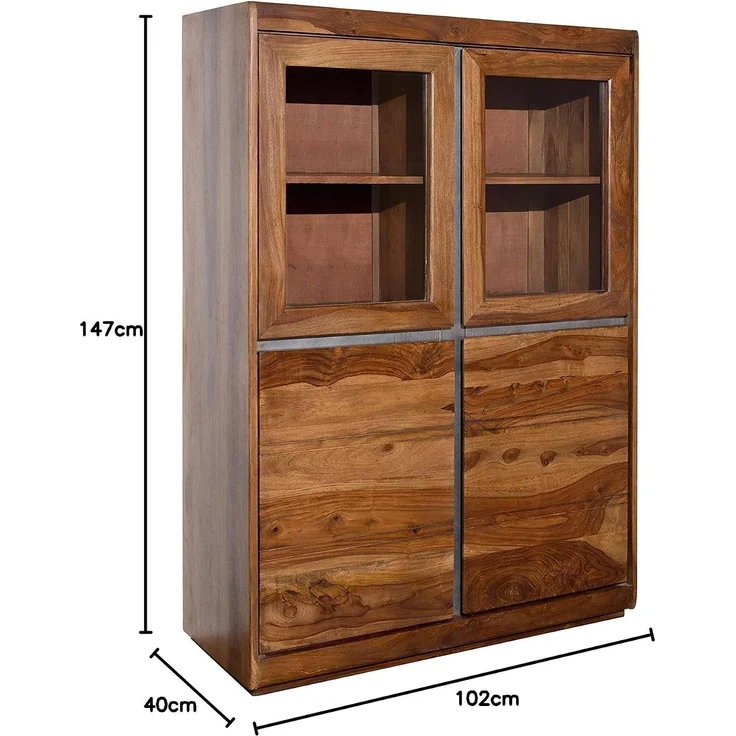 Vitrine Sheesham 102x40x147 noble unique lackiert SYDNEY #100 – Bild 3
