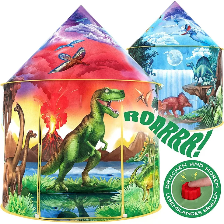 W&O Dinosaurier Spielzelt mit tollen Dinogeräuschen - Pop-Up-Zelt - Kinderzelt für Drinnen und Draußen, Spielhaus für das Kinderzimmer, Zelt Kinderzimmer, Spielzelt für Mädchen und Jungen, Kinder Zelt – Bild 1