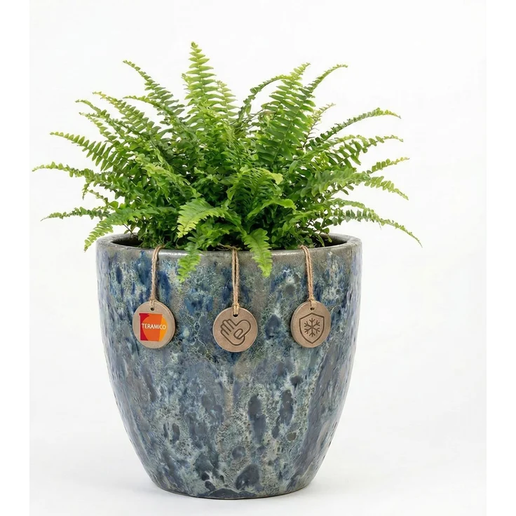 Keramik Blumentopf Eggpot Lava Blau Ø 38cm- Struktur Übertopf geschliffen Unikat – Bild 2