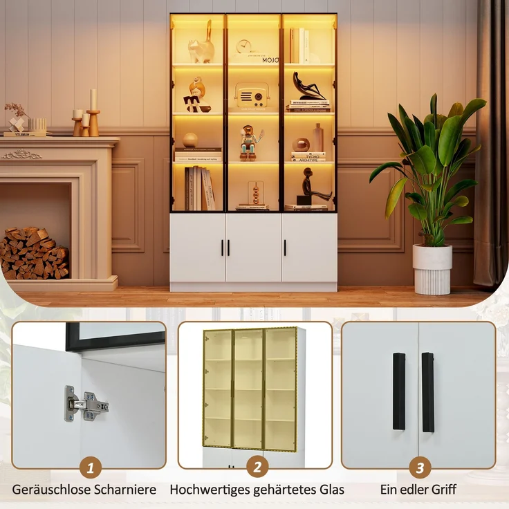 ZUBALIYA Schrank mit LED-Beleuchtung in Weiß, ideale Lösung für kleine Räume, robuste Verarbeitung, langlebige Materialien, einfache Selbstmontage, mit verständlicher Aufbauanleitung, si. (Modell 3) – Bild 9