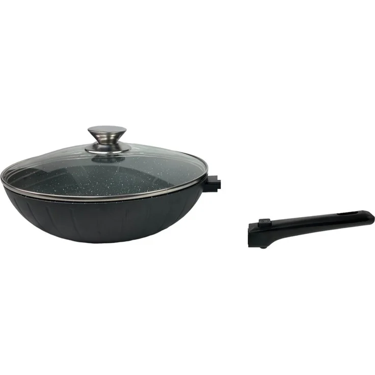 WOK-Pfanne abnehmbarer Griff 32cm Induktion Deckel Anti Haft Bratpfanne Marmor – Bild 2
