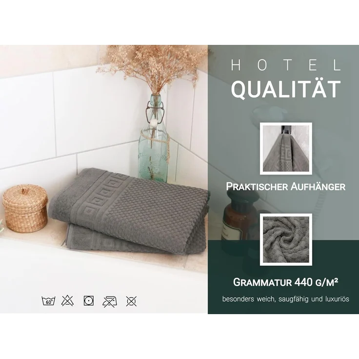 ZOLLNER Duschtücher 4er Set, 70x140 cm, grau, Baumwolle – Bild 5