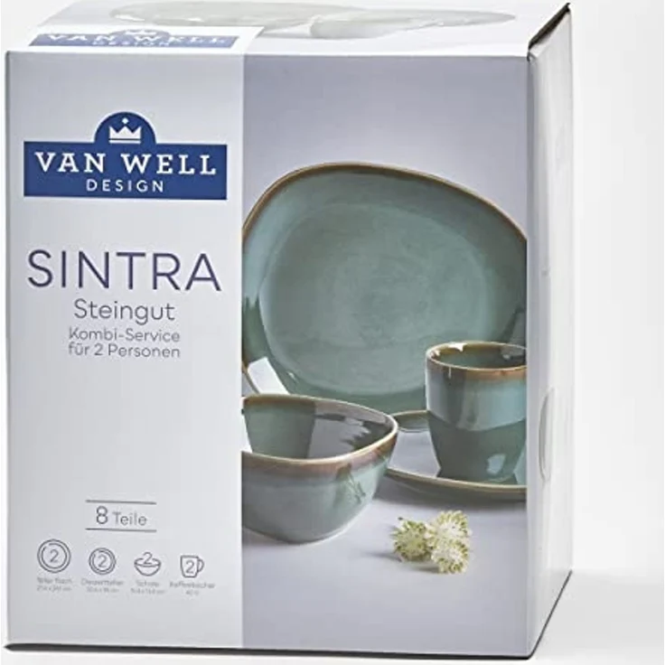 van Well Geschirr-Set Sines (8-tlg), 2 Personen, Steingut, robust, perfekt für den täglichen Gebrauch – Bild 6