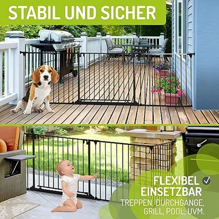 BOMI Türschutzgitter Absperrgitter Milo 100–525 cm, Raumtrenner, Laufstall Metall (sicherheitsgeprüftes Gitter, flexibel & erweiterbar), Schutzgitter Baby zum Anschrauben oder Aufstellen, Schwarz – Bild 6