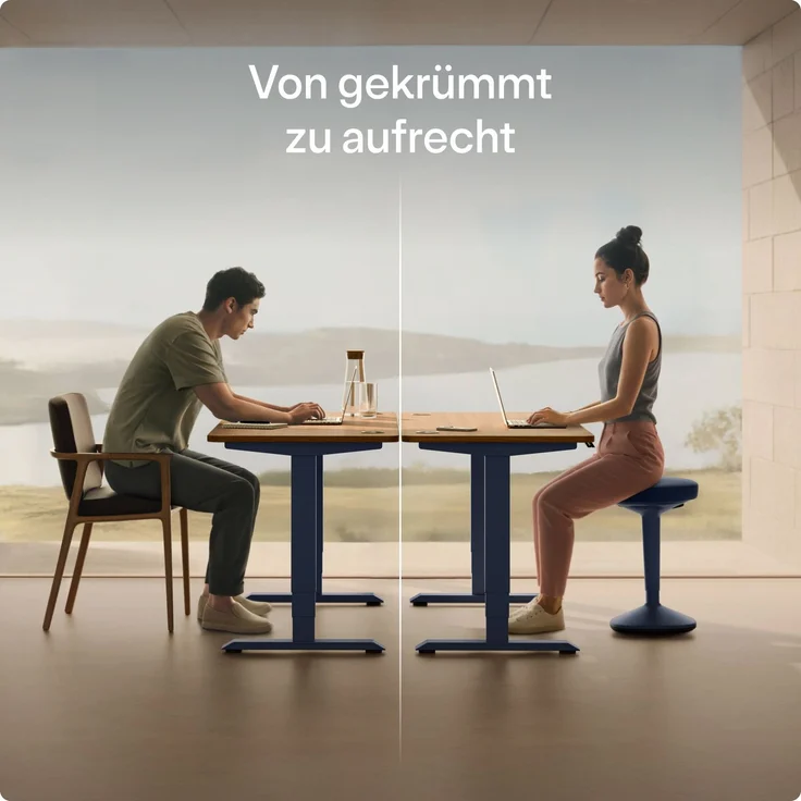 Ergonomischer Balancehocker Desktronic – Höhenverstellbarer Stehhocker für Homeoffice & Stehschreibtisch, Aktivsitz-Hocker mit Wippfunktion, rutschfester Standfuß – Blau – Bild 3