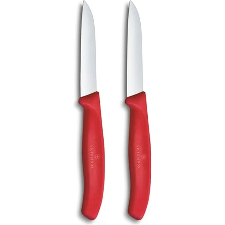 Victorinox Swiss Classic Gemüse- und Schälmesser Set, 2-teilig, Gerade und Wellenschliff, Extra Scharf, 8 cm, Rot