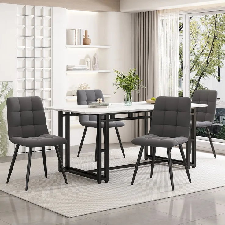 Esszimmer-Set 5-teilig Tisch 140x80 cm + 4 Grau Samtstühle Metallbeine moderner Küchentisch