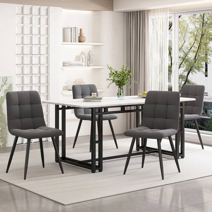 Esszimmer-Set 5-teilig Tisch 140x80 cm + 4 Grau Samtstühle Metallbeine moderner Küchentisch – Bild 1