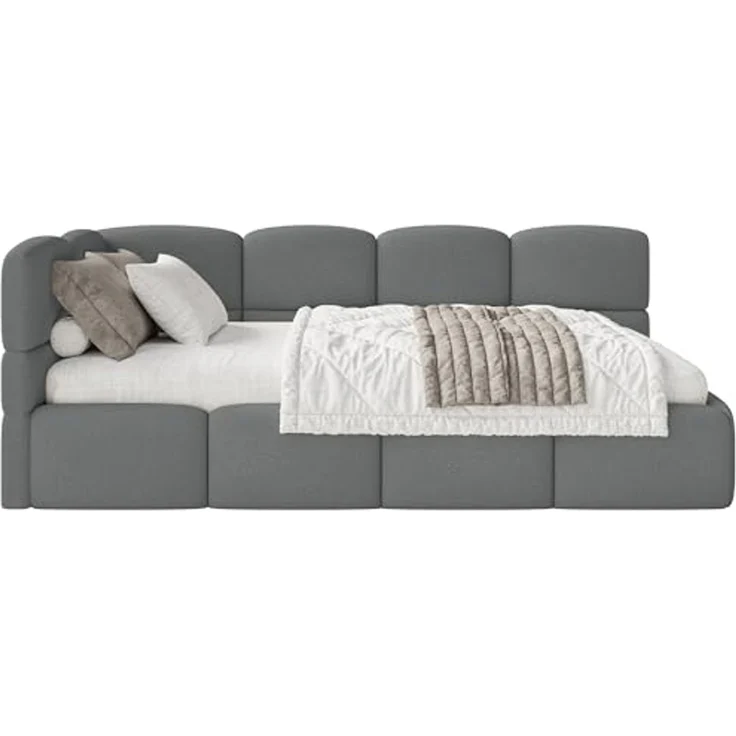 Selsey 'Cloudy' Jugendbett 120 cm, Bettkasten, Chenille, Kopfteil links, Dunkelgrau – Bild 6