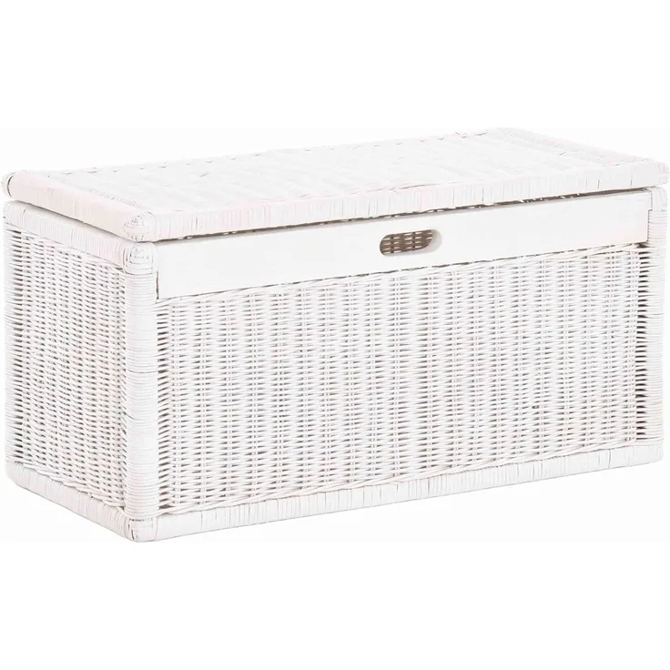 Krines Home Wäschetruhe Korb mit Deckel Rattan geflochten Regalkorb Schrankkorb Aufbewahrung, 68 cm Breit, mit Klappdeckel