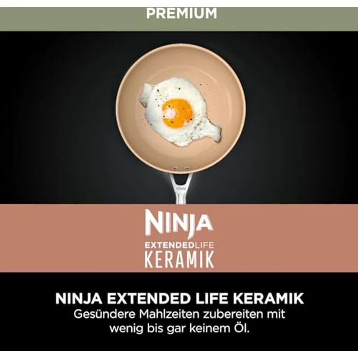 Ninja Extended Life 5-teiliges Keramik-Kochset (20 & 24cm Bratpfannen, 16, 18 & 20cm Kochtopf), antihaftbeschichtet (ohne PFAs, PFOAs, Blei, Cadmium), Ofenfest bis 285 °C, Terrakotta & Grau, CW95000DE – Bild 10