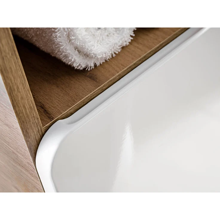 Badmöbel Set 4-teilig. Badmöbel Set 80 cm mit Waschbecken, Badspiegelschrank und LED-Leuchte, Eiche Craft Nb./Weiss hochglanz – Bild 6