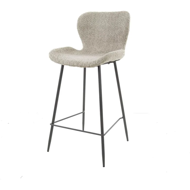 Barhocker 4er-Set Pipvel Boucle, modern mit Lehne, Sand, weicher Stoff, Metallgestell