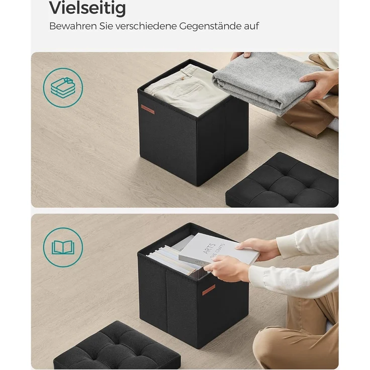 Songmics 30 cm Sitzbank mit Stauraum, klappbare Sitztruhe, Aufbewahrungsbox, Fußbank, basisschwarz LSF028B01 – Bild 6