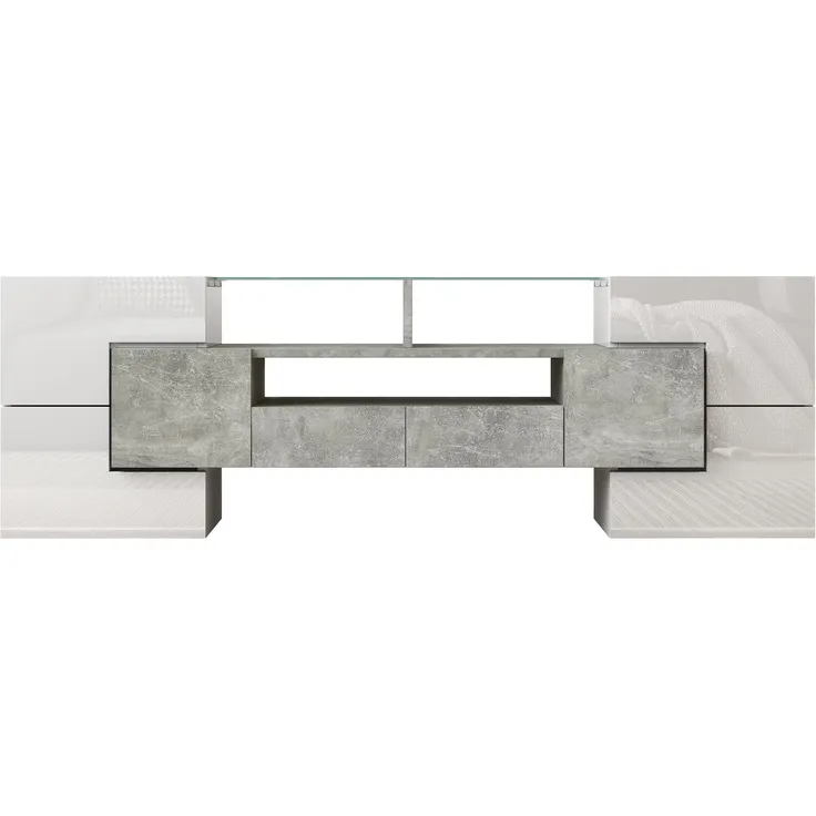 Lowboard, 145/30/51 cm, TV-Schrank, Fernsehtisch, Fernsehschrank für Wohnzimmer, stehend, glänzend – Bild 6