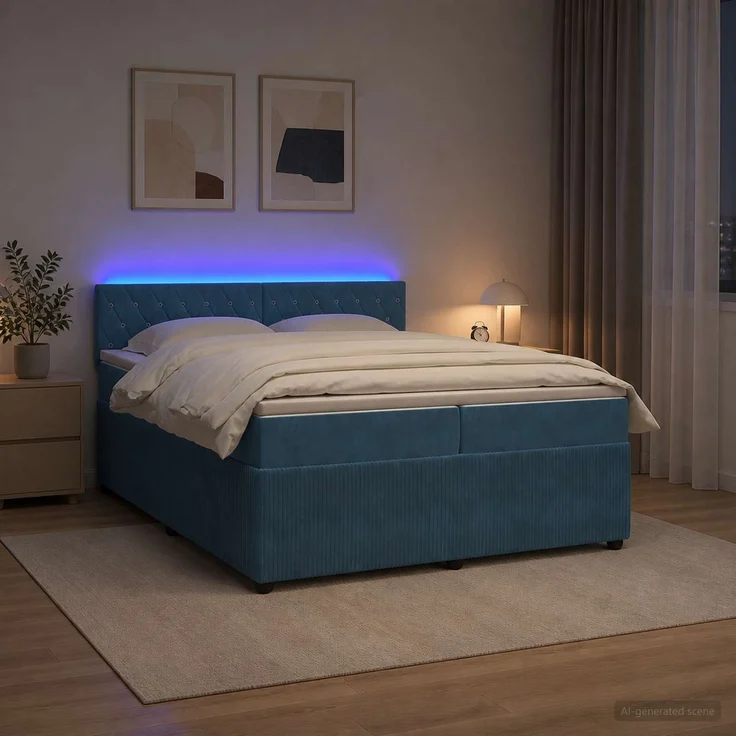 vidaXL Boxspringbett mit Matratze mit Kopfteil Blau 200 x 200 cm Samt 3453207 – Bild 1