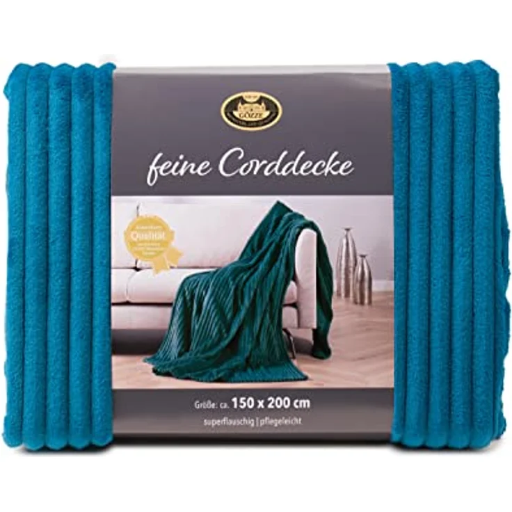 Wohndecke GÖZZE Decke FEINCORD petrol BT 200x150 cm türkis Wohndecke, Gözze – Bild 3