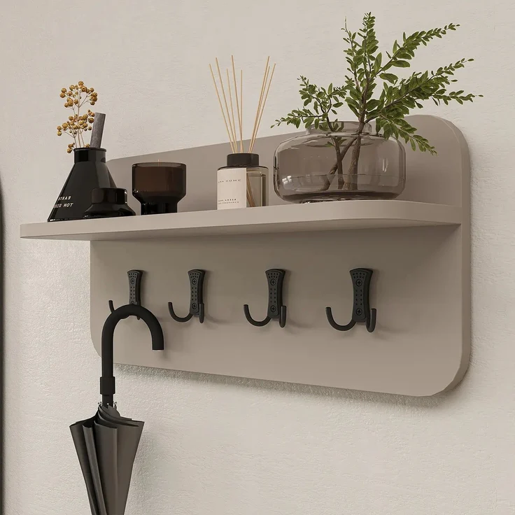 Roomart NORD Garderobenset 4-teilig – 2 Sitzbänke mit Schuhklappe, Wandgarderobe & ovaler Spiegel – Flurgarderobe – H 53 x B 73.6 x T 35 cm (Sitzbank) • Beige – Bild 5