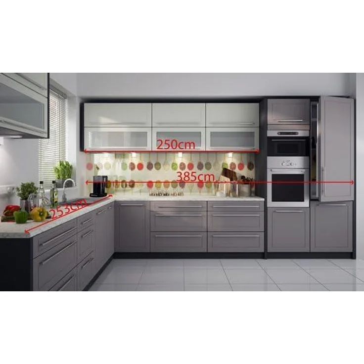 L-Form Küchenzeile KVANTUM Küche 256x385cm lava Front MDF vanille - dust grey – Bild 4