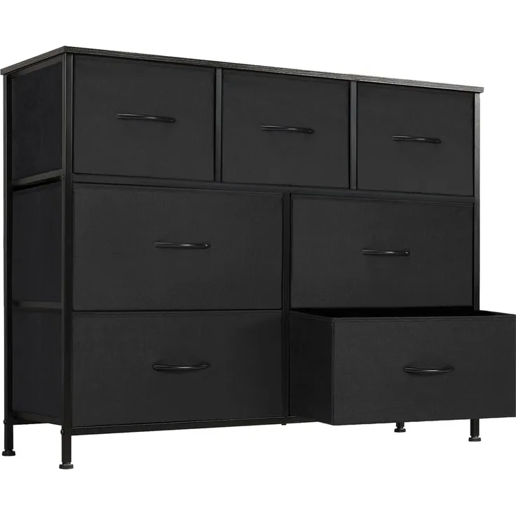 DUMOS Kommode für Schlafzimmer mit Stoffschubladen hohe Organizer für Kleidung Schrank Kinderzimmer Aufbewahrungsturm mit Schrank Metallrahmen Holzplatte leichte Kinderzimmermöbel