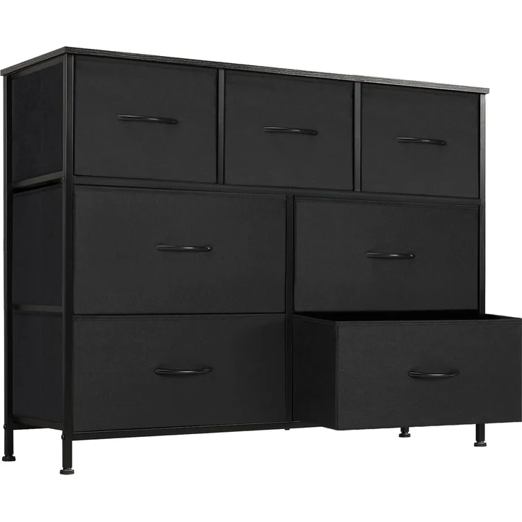 DUMOS Kommode für Schlafzimmer mit Stoffschubladen hohe Organizer für Kleidung Schrank Kinderzimmer Aufbewahrungsturm mit Schrank Metallrahmen Holzplatte leichte Kinderzimmermöbel