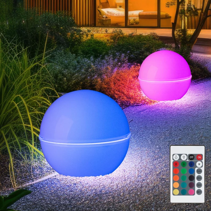 2er Set RGB LED Kugelleuchte, weiß, Kabel 5m, H 71 cm – Bild 3