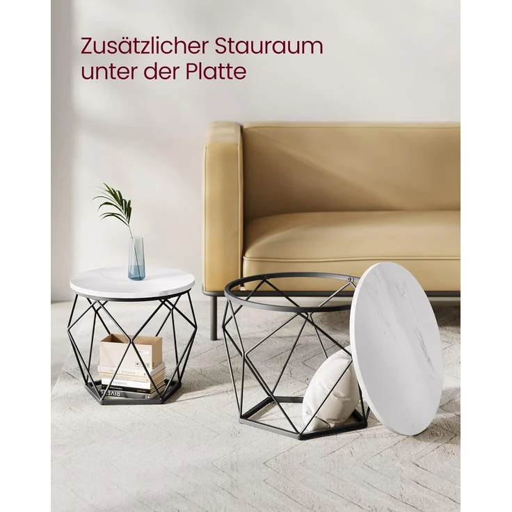 Vasagle Couchtisch rund, 2er Set, Wohnzimmertisch, Beistelltisch, modern, abnehmbare Tischplatte, für Wohnzimmer, weiß-schwarz – Bild 6