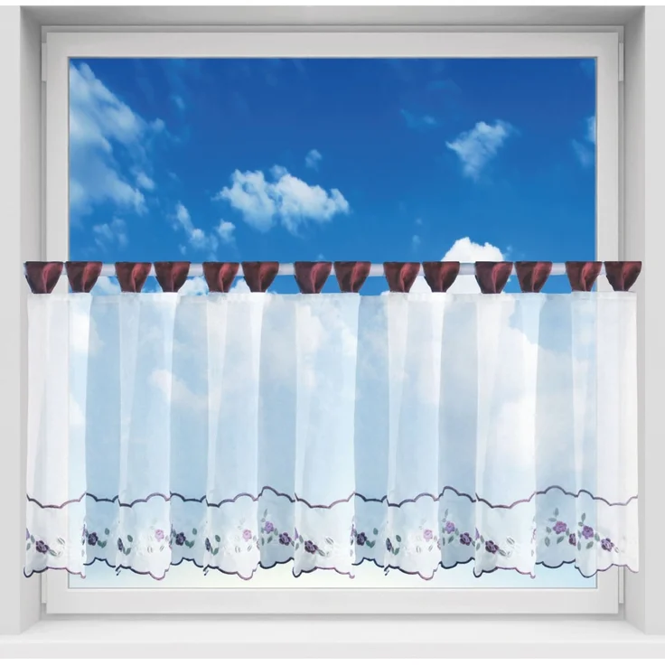 Bistrogardine mit Schlaufen ca. 150x45 cm Auswahl: weinrot - Blumen – Bild 2