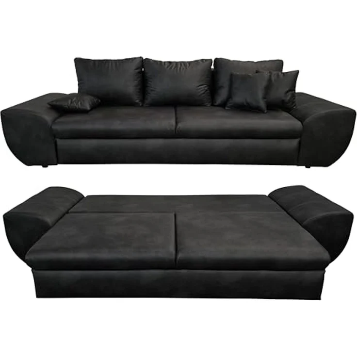 Big-Sofa mit Schlaffunktion und Bettkasten XXL Couch im Vintage Look in Schwarz – Bild 1