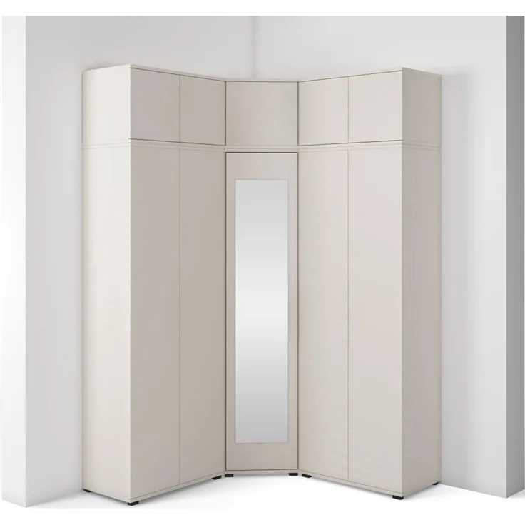 Eckschrank Napoli Version 10, Kleiderschrank mit Spiegel, Cashmere, 185 x 140 x 140 cm