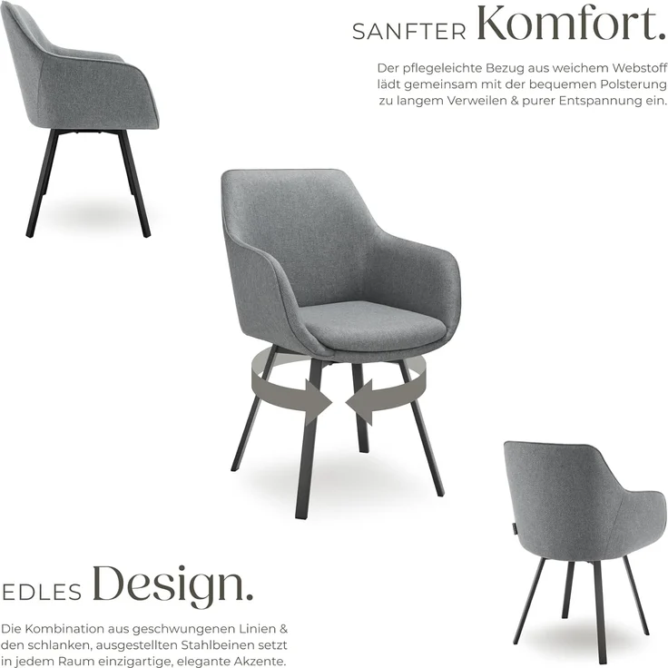 tectake Esszimmerstuhl Drehbarer Armlehnstuhl (4er Set, 4 St), gepolstert – Bild 4