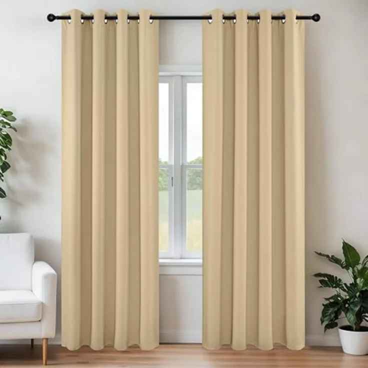 Joydeco Verdunkelungsvorhänge, 2 Paneele, thermische Isolierung, Raumverdunkelung, mit Ösen, für Wohnzimmer, Schlafzimmer, Fenster, ca. 130 x 240 cm (B x L), Beige – Bild 1