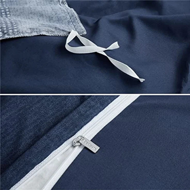 BEDSURE Bettwäsche 135x200 2teilig Bettbezug - Bettwäsche-Sets Blau 135x200 cm mit Kissenbezug 80x80 cm, ÖKO-TEX Wendebettwäsche Bedding Blau Gestreift Muster mit Reißverschluss – Bild 4